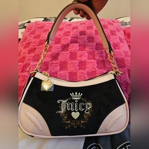 Juicy Couture Velvet Heritage Pink & Black Shoulder Bag